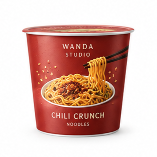 Fictional Chili crunch noodles packaging