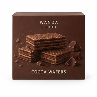 Fictional Dark cocoa wafers packaging