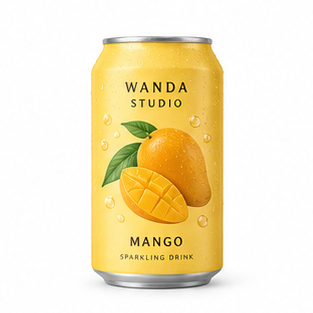 Fictional Sunny mango fizz packaging