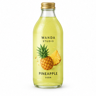 Fictional Pineapple soda packaging
