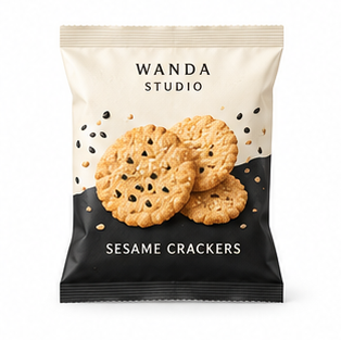 Fictional Sesame rice crackers packaging