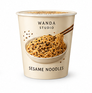 Fictional Roasted sesame noodles packaging