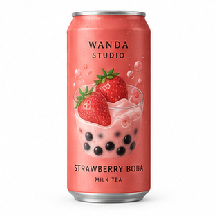 Fictional Strawberry boba tea packaging
